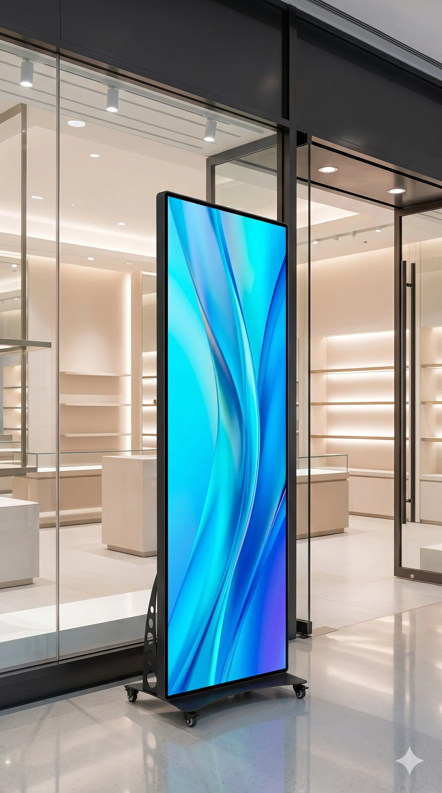 Movable LED poster greeting customers at a retail store entrance